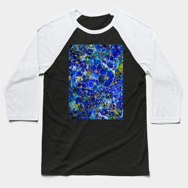 Floral abstract blue 1 Baseball T-Shirt by redwitchart